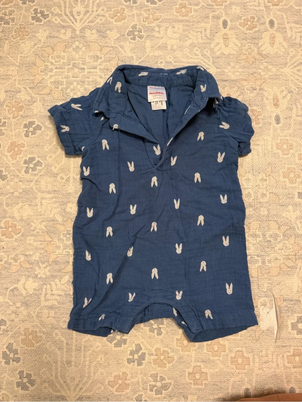 Hanna Andersson Blue Bunny-Print Short Sleeve One-Piece